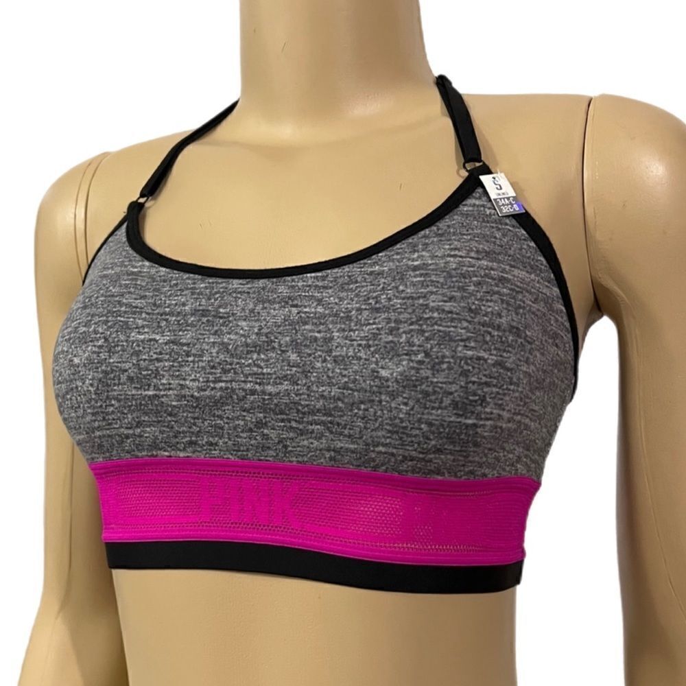 Victorias Secret Pink Cotton Racerback Unlined Crop Bralette bra gray pink